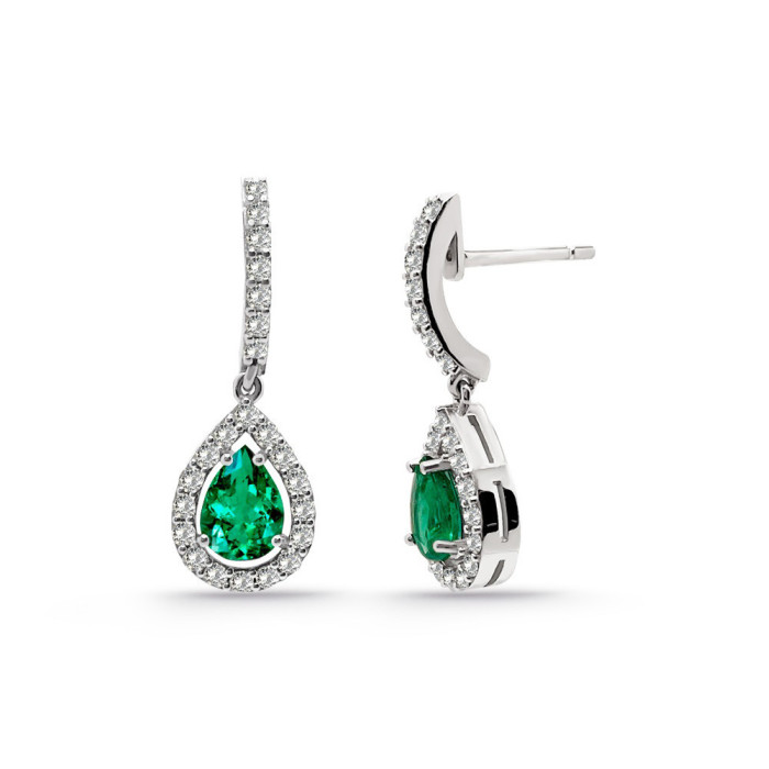 Pendientes Esmeralda 1.38Ct Oro Blanco Sunset Drop - Pendientes de Esmeraldas