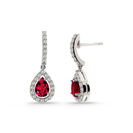 Pendientes Rubi Sunset Drop 1.30Ct Oro Blanco - Brincos de Rubi