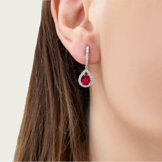 Pendientes Rubi Sunset Drop 1.30Ct Oro Blanco - Brincos de Rubi 2