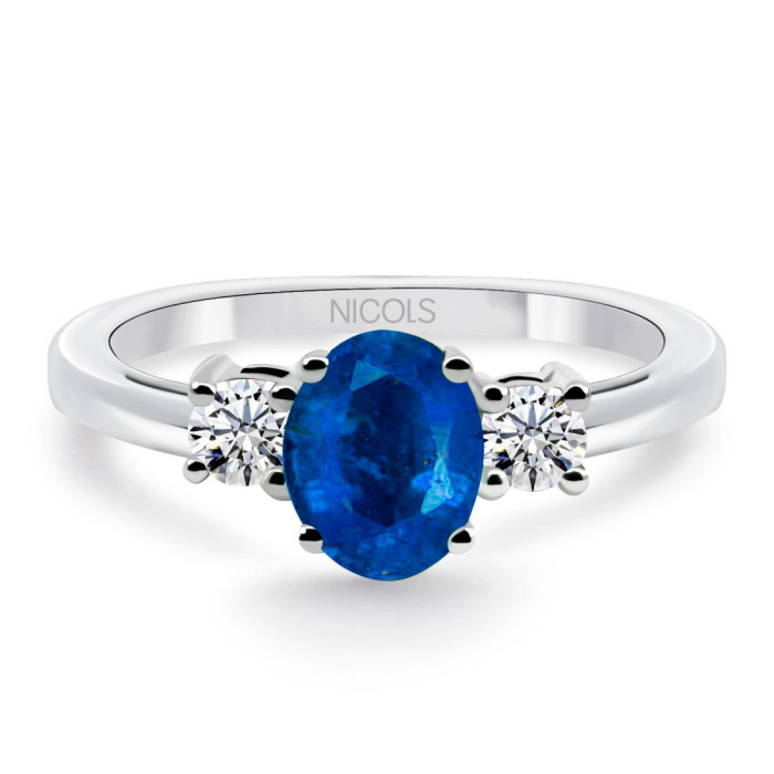 Anillo zafiro oval y diamantes tresillo Sunset Oval - Anillos de Zafiro