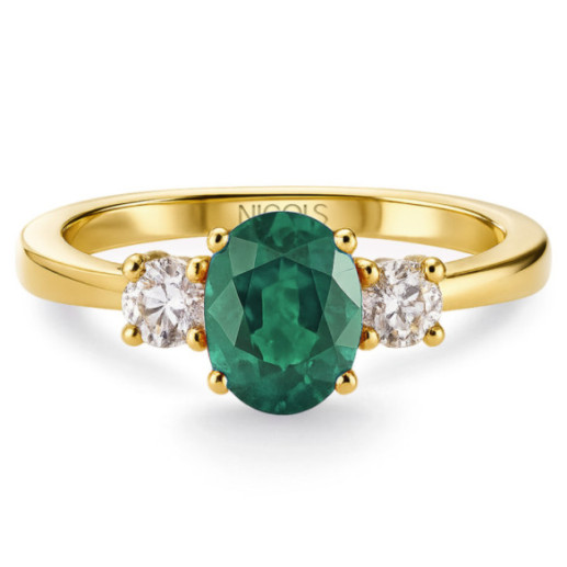 Sunset Oval Triplet Ring with Emerald and Diamonds in Yellow Gold - Emerald rings
