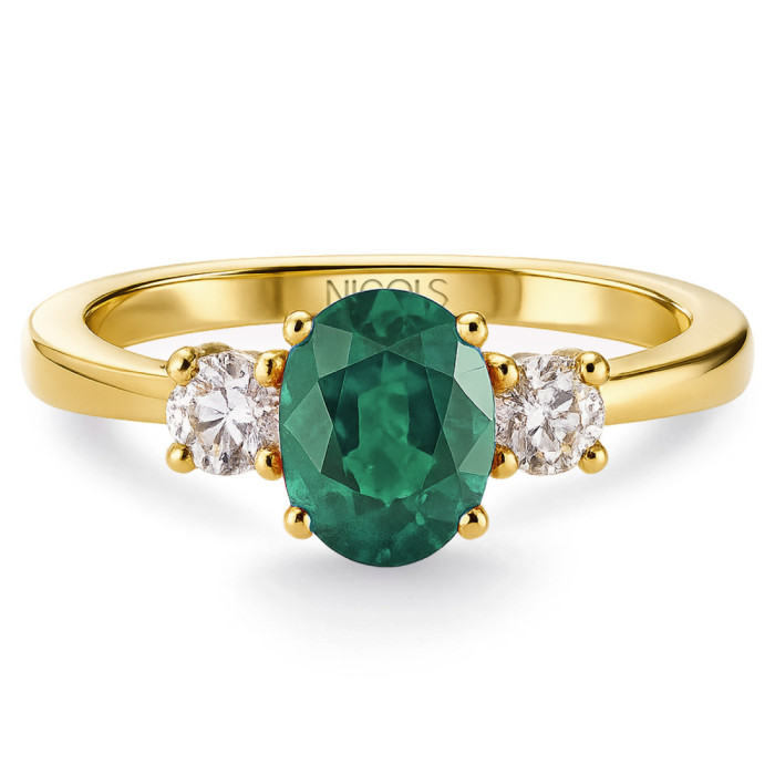 Sunset Oval Triplet Ring with Emerald and Diamonds in Yellow Gold - Emerald rings