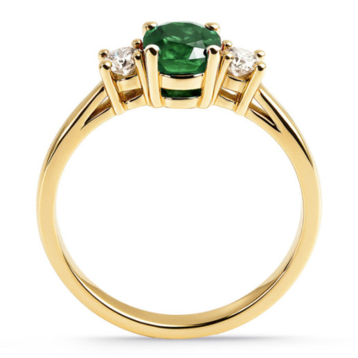 Sunset Oval Triplet Ring with Emerald and Diamonds in Yellow Gold - Emerald rings 2