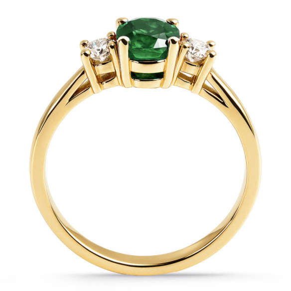 Anillo oro amarillo con esmeralda y brillantes tresillo Sunset Oval - Bagues d'émeraude