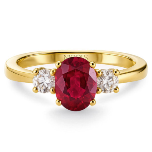 Sunset Oval Triplet Ruby and Diamond Ring in Yellow Gold - Ruby Rings