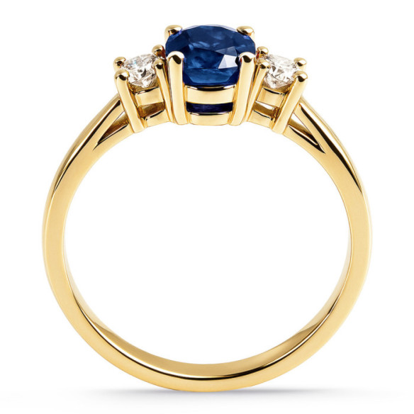Anillo oro amarillo con zafiro y diamantes tresillo Sunset Oval - Anillos de Zafiro