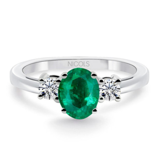 Anillo esmeralda y brillantes tresillo Sunset Oval - Anillos de Esmeralda