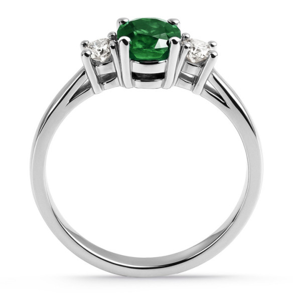 Anillo esmeralda y brillantes tresillo Sunset Oval - Anillos de Esmeralda