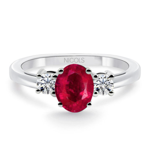Anillo rubí oval y diamantes tresillo Sunset Oval - Rubinringe