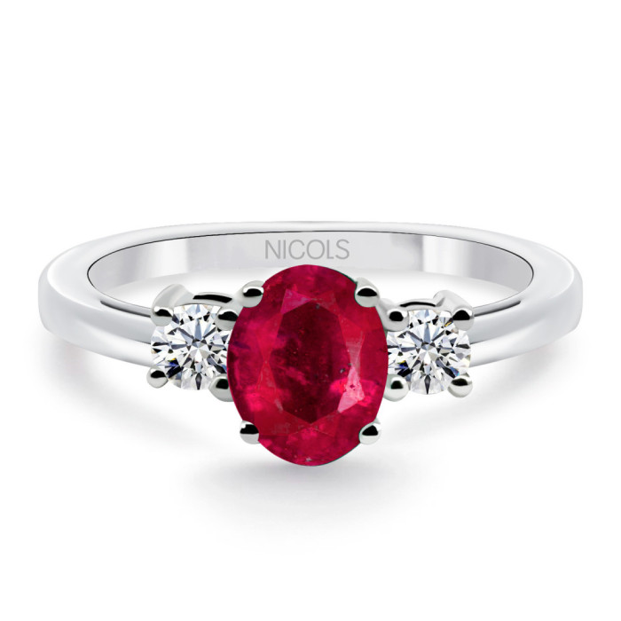 Anillo rubí oval y diamantes tresillo Sunset Oval - Anillos de Rubí