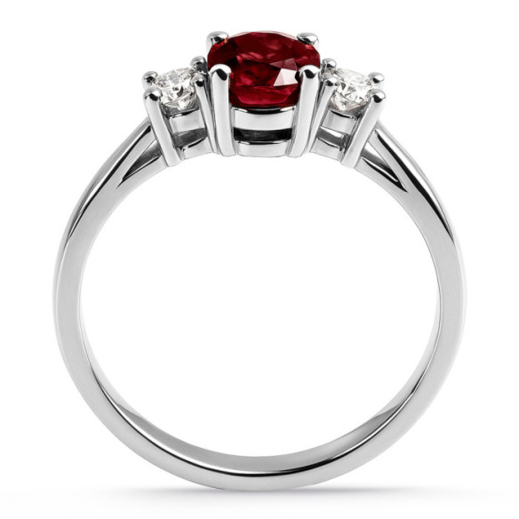 Anillo rubí oval y diamantes tresillo Sunset Oval - Anillos de Rubí