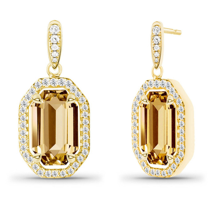 Pendientes Citrino y Diamantes Oro Amarillo - Brincos Outras pedras coloridas