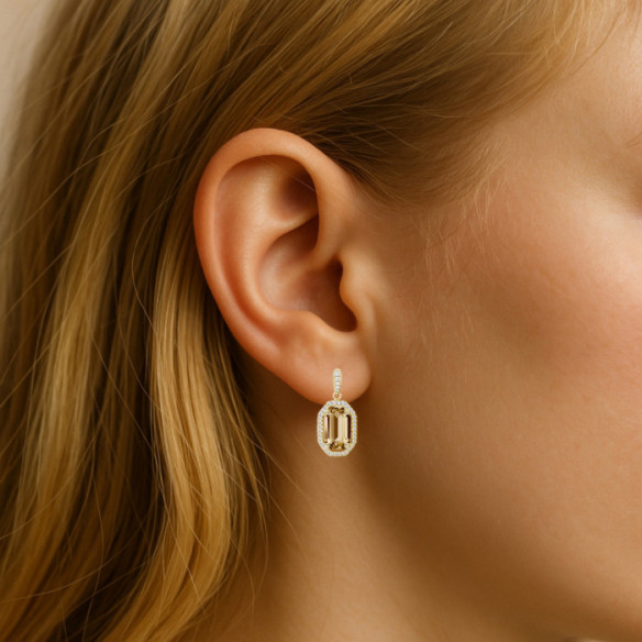 Pendientes Citrino y Diamantes Oro Amarillo - Pendientes Otras Piedras de Colores