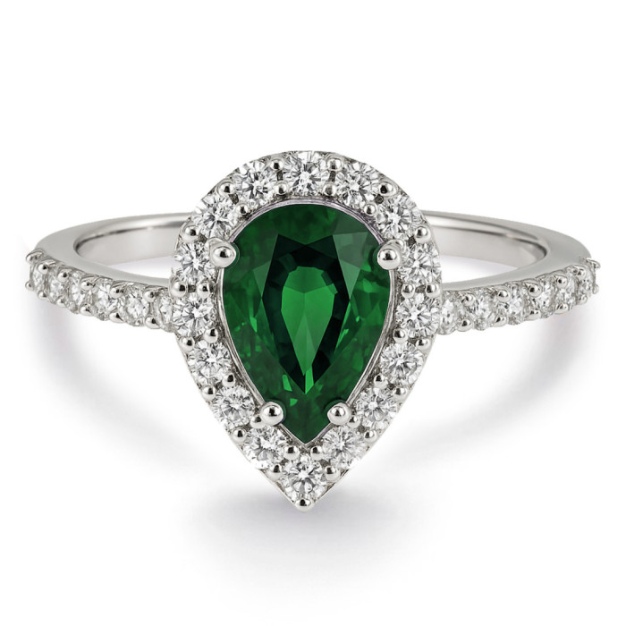 Anillo Esmeralda Sunset Drop 0.69Ct Oro Blanco - Jubiläums Verlobungsringe