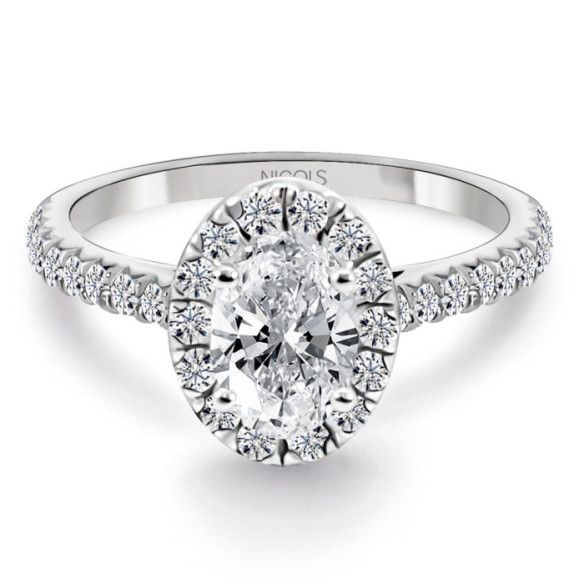 Anillo Solitario Talla Oval Seline Diamante 0.70 Ct Oro Blanco - ANéIS