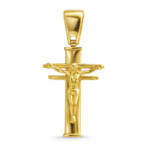 Cruz Oro Cristo oro amarillo doble barra 26x17 - Des croix