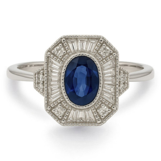 Sapphire and Diamond Ring White Gold Vintage Heritage - Sapphire rings