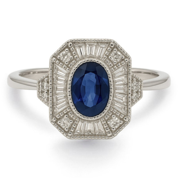 Sapphire and Diamond Ring White Gold Vintage Heritage - Sapphire rings