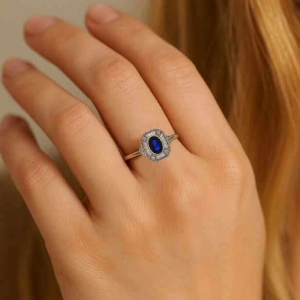 Anillo Zafiro y Diamantes Oro Blanco Vintage Heritage - Anéis de safira