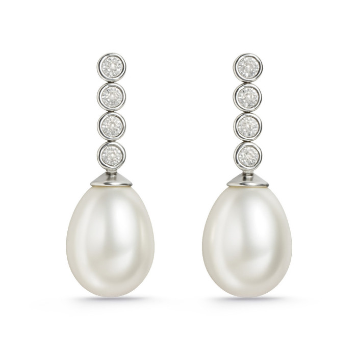 Pendientes Perla y Diamantes Novia Serenidad 0.33 - Boucles d'oreilles perles