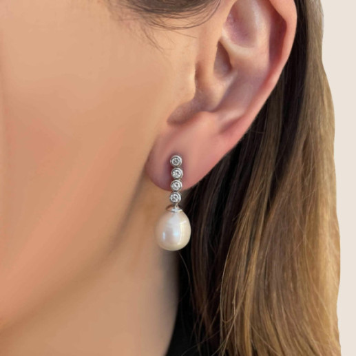 Pendientes Perla y Diamantes Novia Serenidad 0.33 - Pendientes de Perlas 2