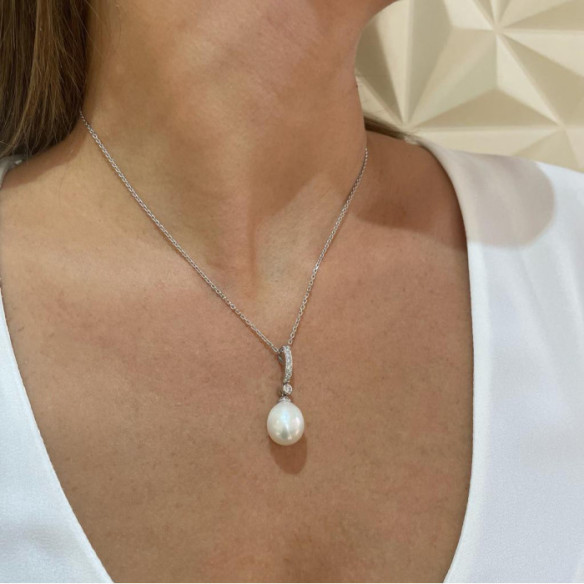 Colgante Perla y Diamantes Novia Serenidad 0.14 - Colgantes de Diamantes