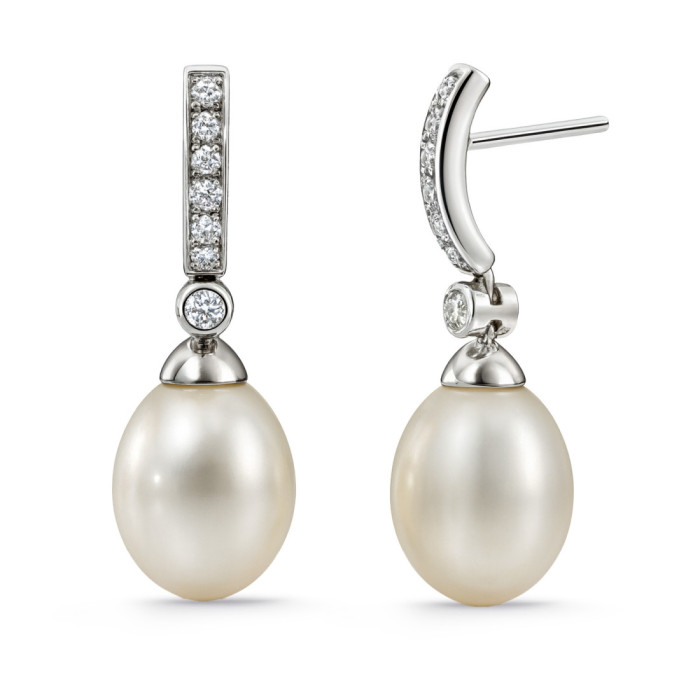 Pearl and Diamond Earrings Bride Serenity 0.28 - Pearl Earrings