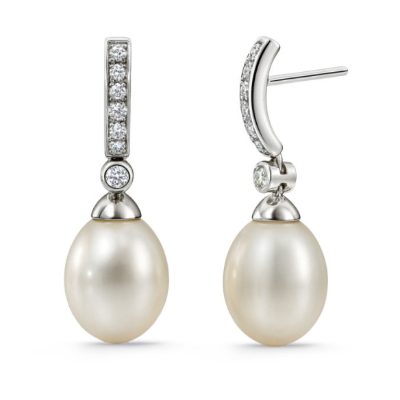 Pendientes Perla y Diamantes Novia Serenidad 0.28 - Boucles d'oreilles perles