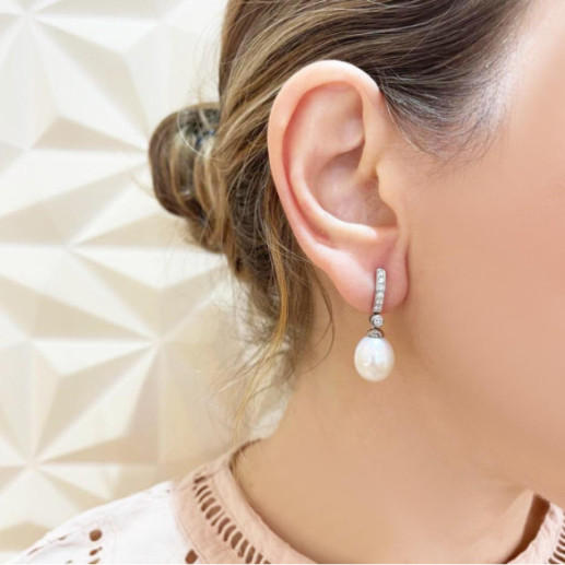 Pendientes Perla y Diamantes Novia Serenidad 0.28 - Pendientes de Perlas 2