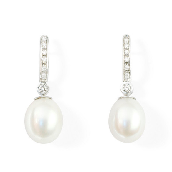 Pérola e brincos de diamante noiva Serenity 0.28 - Brincos de pérolas