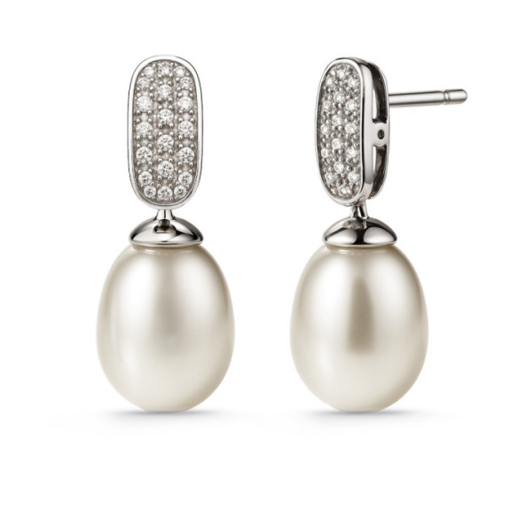 Perlen und Diamant Ohrringe Braut 0,25 Ct - Perlenohrringe