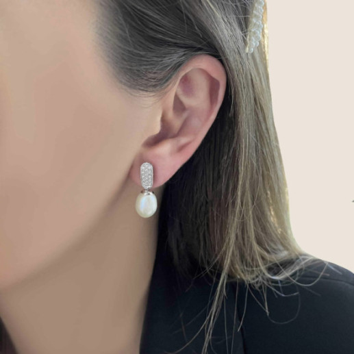 Pendientes Perla y Diamantes Novia Serenidad 0.25 Ct - Pendientes de Perlas 2