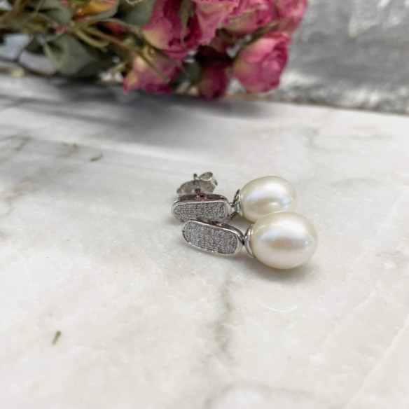 Perlen und Diamant Ohrringe Braut 0,25 Ct - Perlenohrringe
