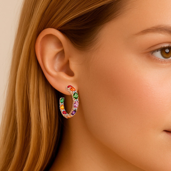 Pendientes aro maxi Rainbow oro rosa zafiros y diamantes - Pendientes Piedras de Colores