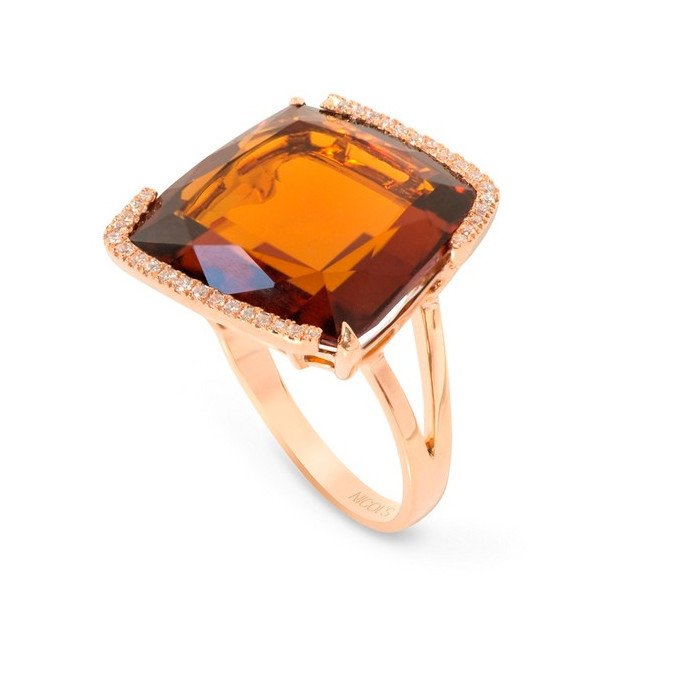 NICOLS Geometric Colorfull Ring i 18 kt Rosaguld med 12 ct Cognac Kvarts