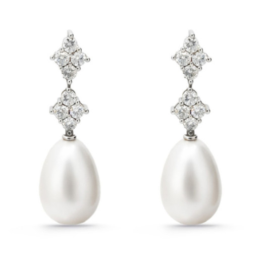 Pendientes Diamantes Y Perlas Doble Rombo - Pendientes de Perlas
