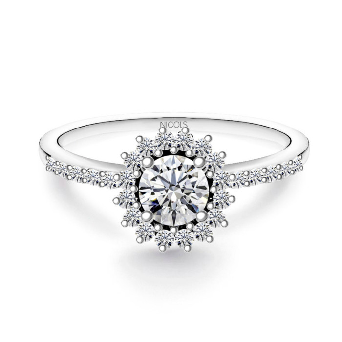 Anillo Solitario Margarita 0.30 brazo diamantes - Brilhante