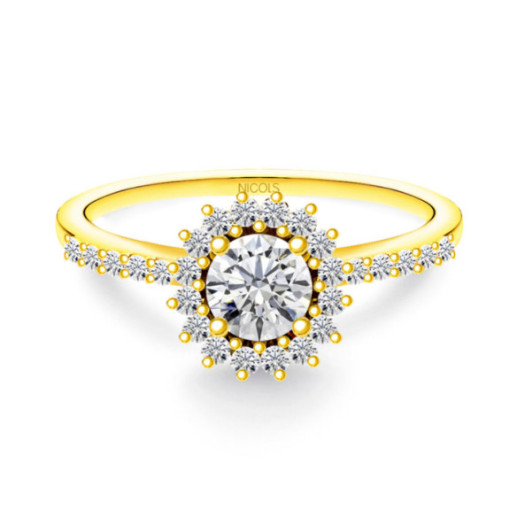 Anillo Solitario Margarita 0.30 brazo diamantes Oro Amarillo - Promise Anneaux Diamonds