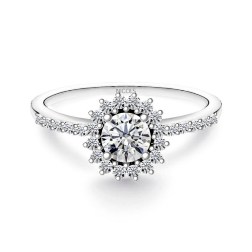 Anillo Solitario Margarita 0.50 brazo diamantes - Talla Brillante