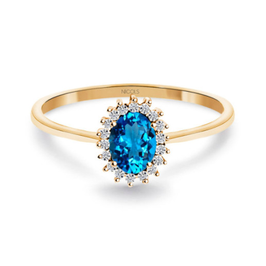 Anillo Topacio Azul y Diamantes Oro Rosa Candy - Anelli altre pietre preziose