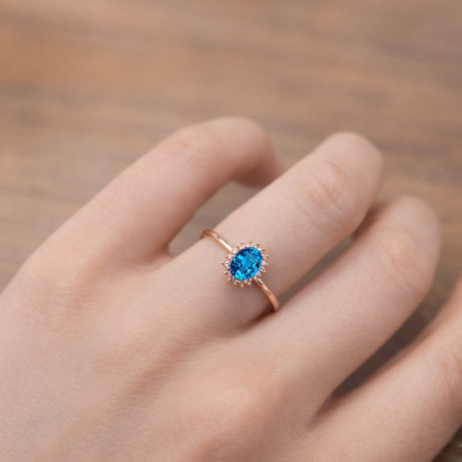 Anillo Topacio Azul y Diamantes Oro Rosa Candy - Anillos Otras Piedras Preciosas 2