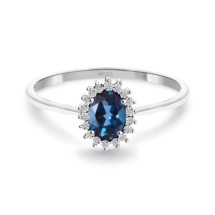 Anillo Topacio London Azul y Diamantes Oro Blanco Candy - Ringe andere Edelsteine
