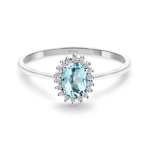 Anillo Topacio Sky y Diamantes Oro Blanco Candy - Anillos Otras Piedras Preciosas