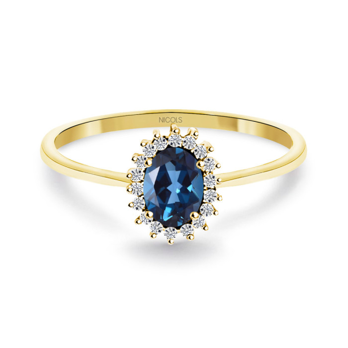 Anillo Topacio London Azul y Diamantes Oro Amarillo Candy - Anelli altre pietre preziose