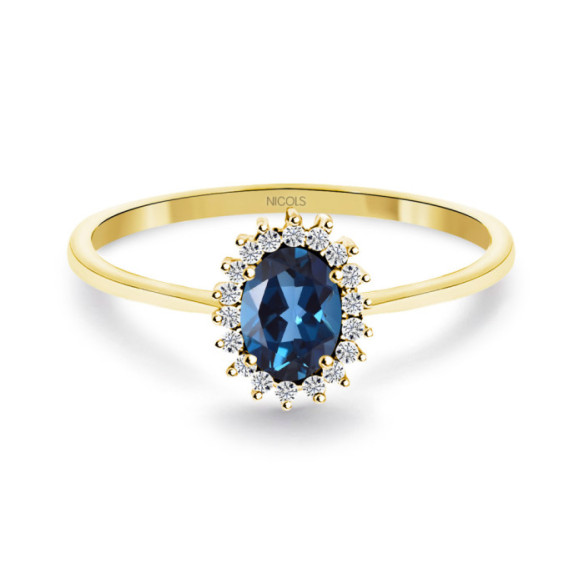 Blue London Topaz and Diamond Ring in Candy Yellow Gold - Rings other precious stones