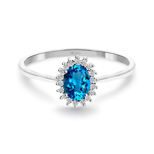 Anillo Topacio Azul y Diamantes Oro Blanco Candy - Anéis Outras pedras preciosas