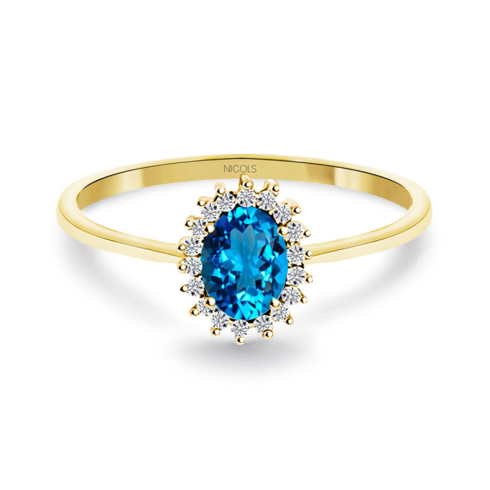 Anillo Topacio azul y Diamantes Oro Amarillo Candy - Ringe andere Edelsteine