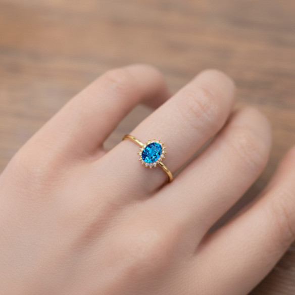 Anillo Topacio azul y Diamantes Oro Amarillo Candy - Bagues Autres pierres précieuses