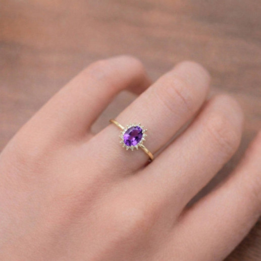 Amethyst Santamaria and Diamond Ring in Candy Yellow Gold - Rings other precious stones 2