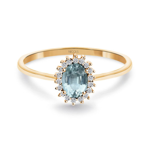 Anillo Aguamarina y Diamantes Oro Rosa Candy - Anillos Otras Piedras Preciosas